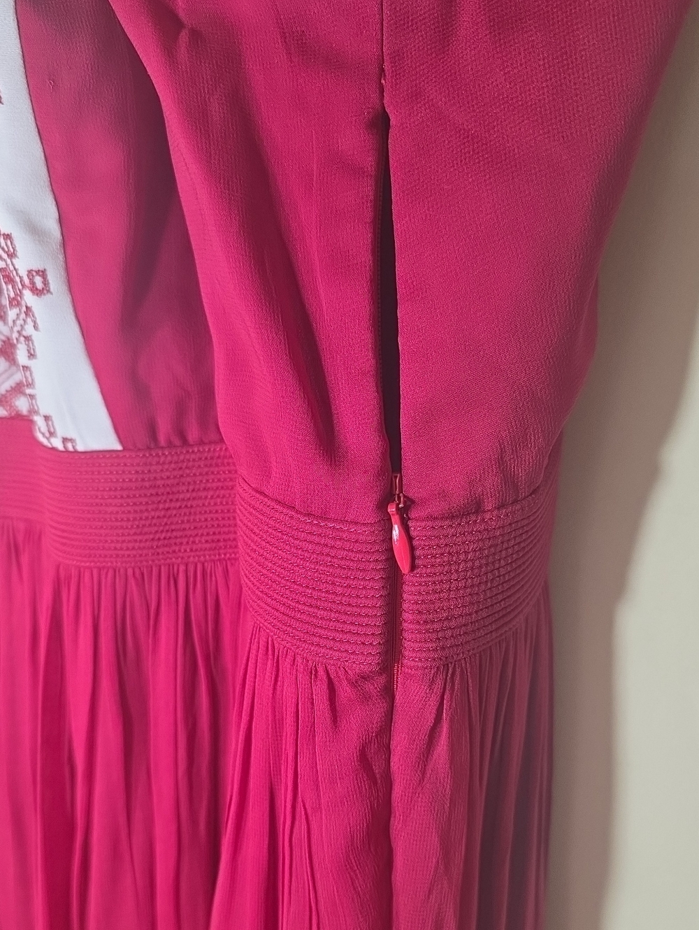 Anita Dongre Burgundy Geometric Embroidered Boho Maxi Dress Size 14 - Picture 6 of 8